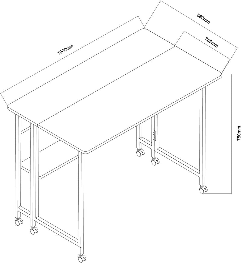 W Folding Mobile Desk 100x58CM with Shelf