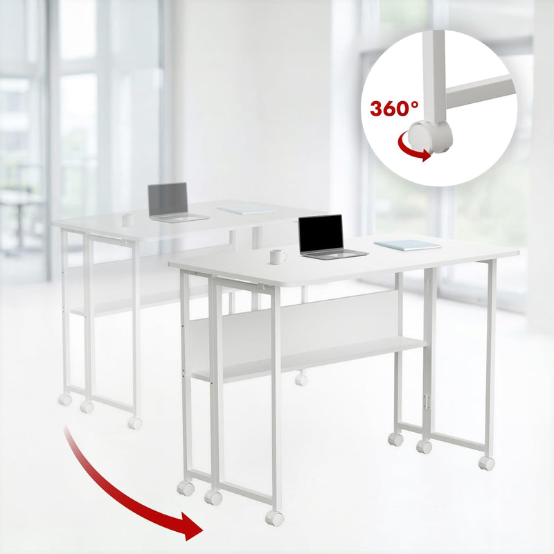 W Folding Mobile Desk 100x58CM with Shelf