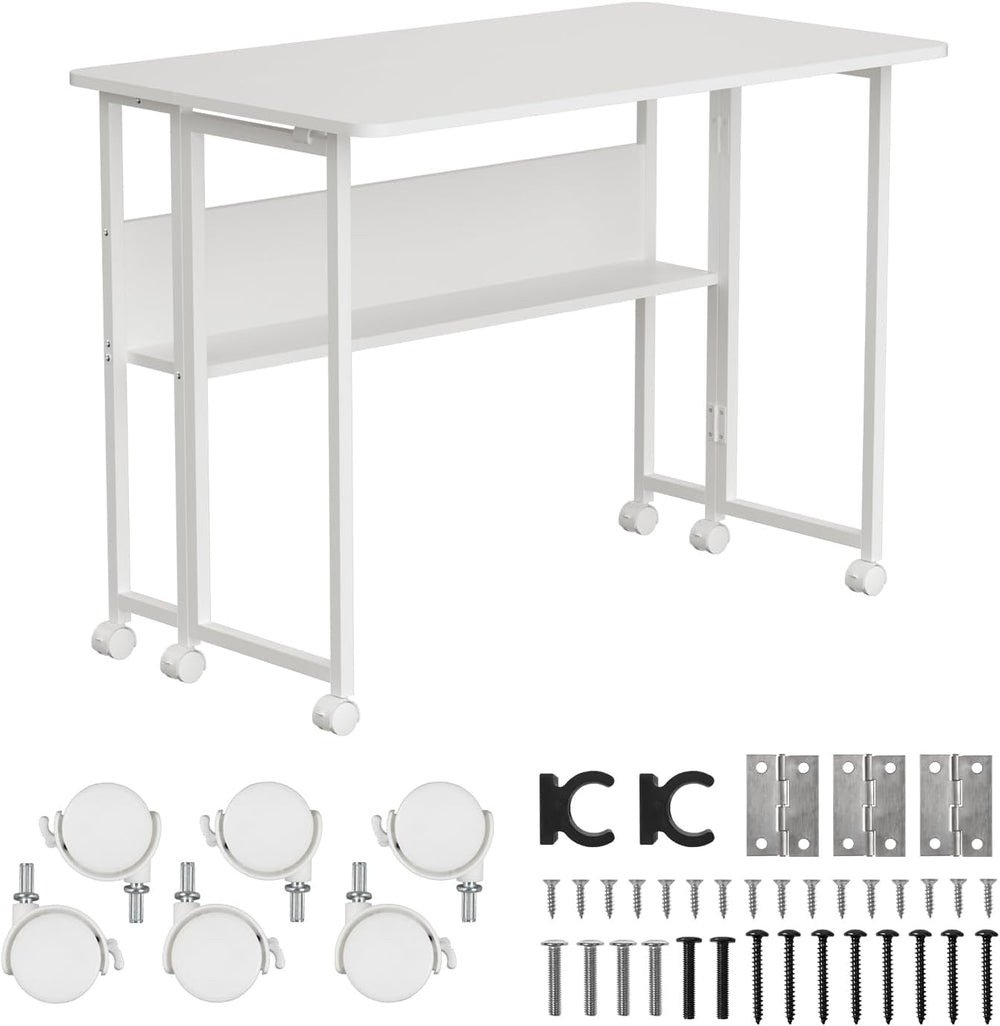 W Folding Mobile Desk 100x58CM with Shelf