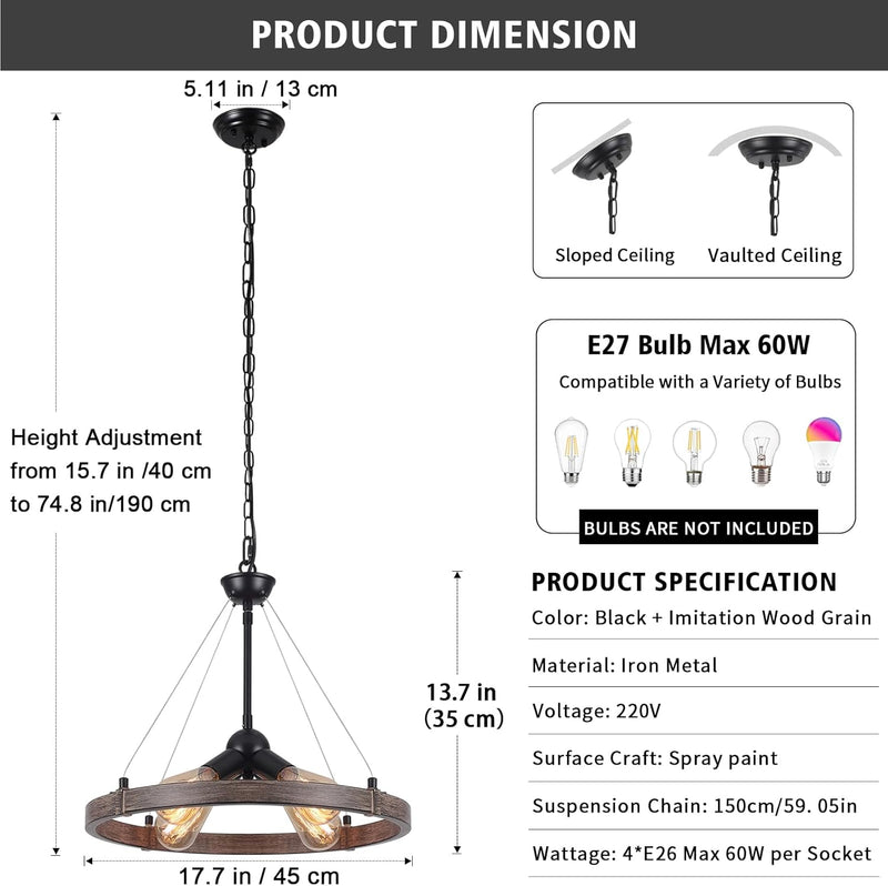 6 Lights Industrial Rustic Chandelier Ceiling Living Room