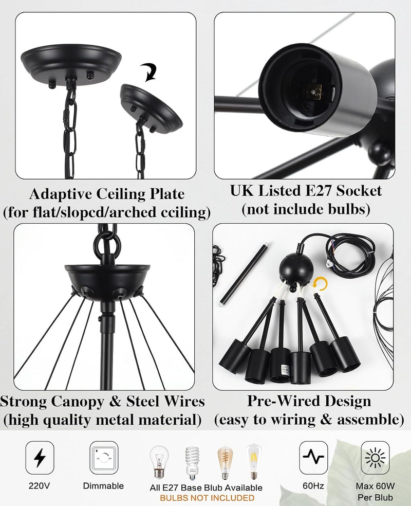 6 Lights Industrial Rustic Chandelier Ceiling Living Room