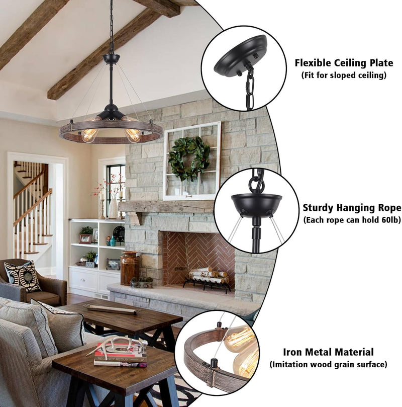 6 Lights Industrial Rustic Chandelier Ceiling Living Room