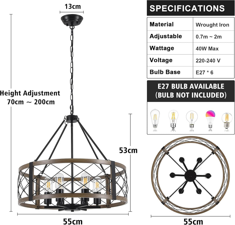 6 Lights Industrial Rustic Chandelier Ceiling Living Room