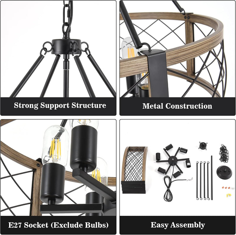 6 Lights Industrial Rustic Chandelier Ceiling Living Room