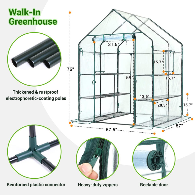 Walk-In Greenhouse 3 Tiers 12 Shelves