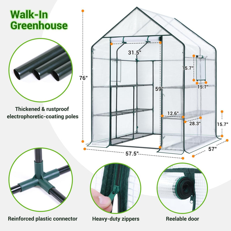 Walk-In Greenhouse 3 Tiers 12 Shelves