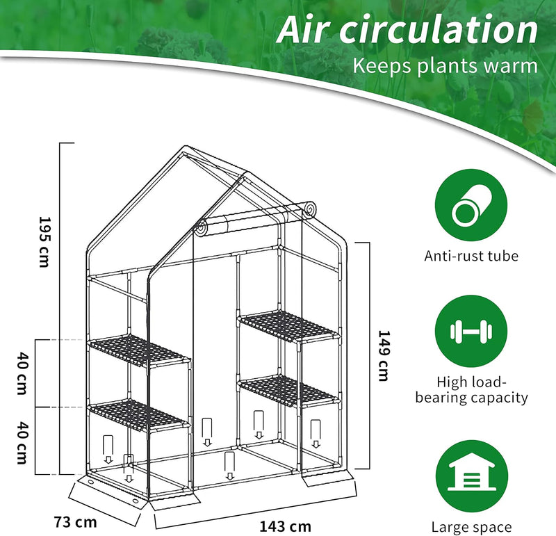 Walk in Greenhouse with 10 Shelves Reinforced Pe