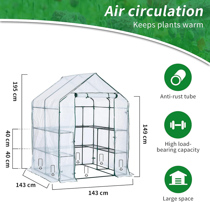 Walk in Greenhouse with 10 Shelves Reinforced Pe