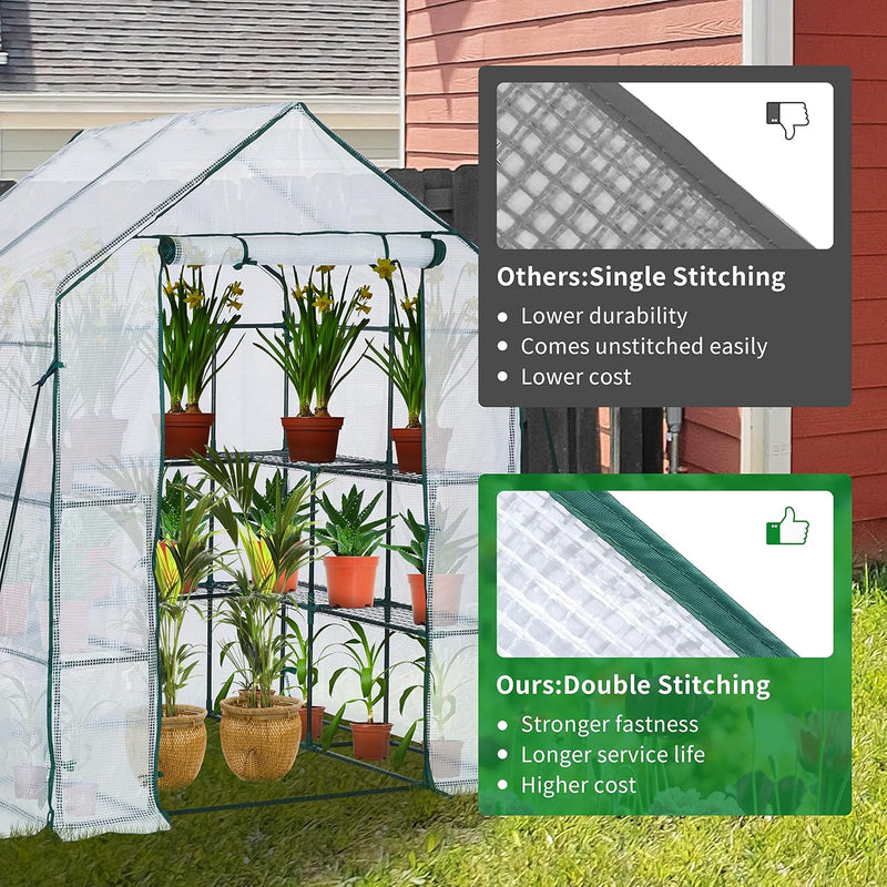 Walk in Greenhouse with 10 Shelves Reinforced Pe