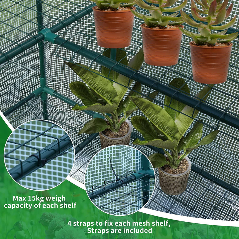 Walk in Greenhouse with 10 Shelves Reinforced Pe