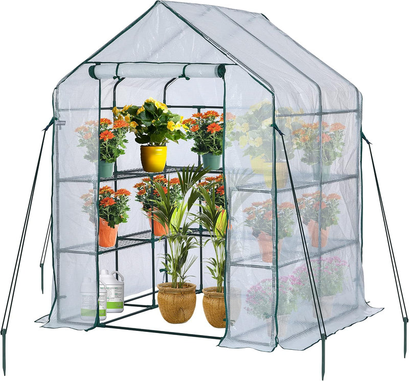 Walk in Greenhouse with 10 Shelves Reinforced Pe