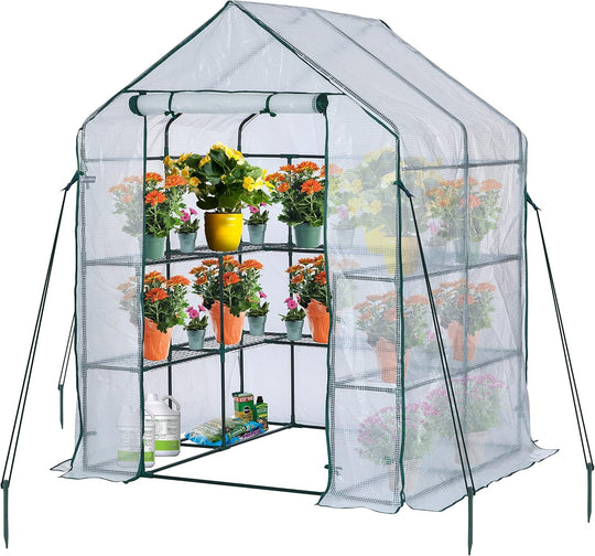 Walk in Greenhouse with 10 Shelves Reinforced Pe