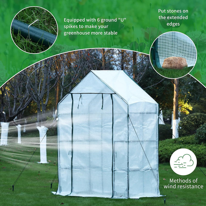 Walk in Greenhouse with 10 Shelves Reinforced Pe