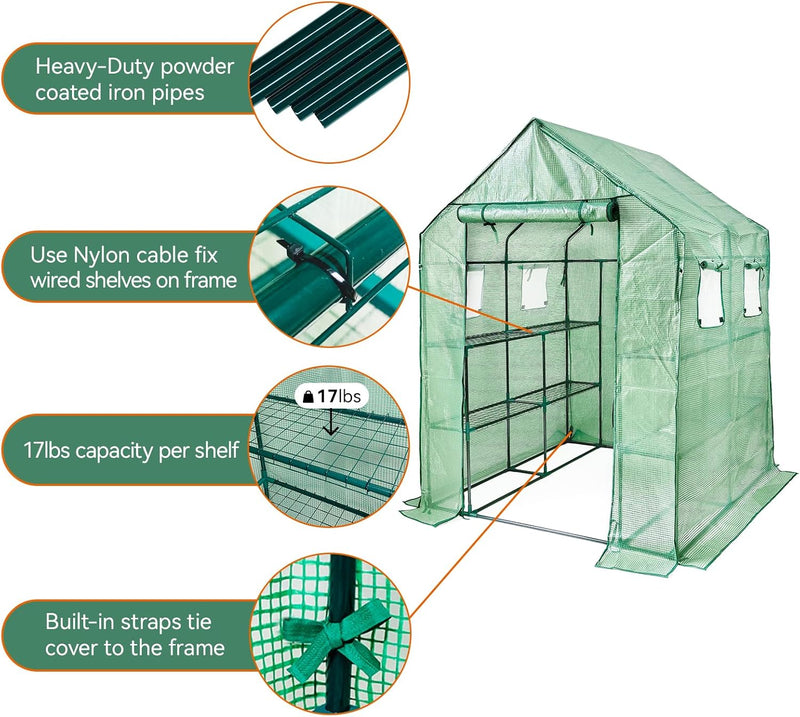 Walk in Greenhouse with Shelves Plastic Growhouse Frame