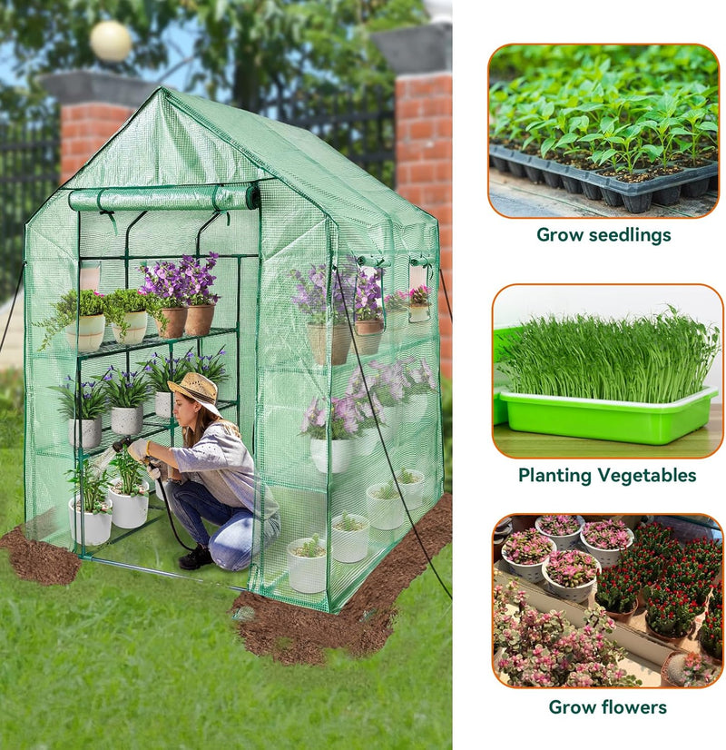 Walk in Greenhouse with Shelves Plastic Growhouse Frame