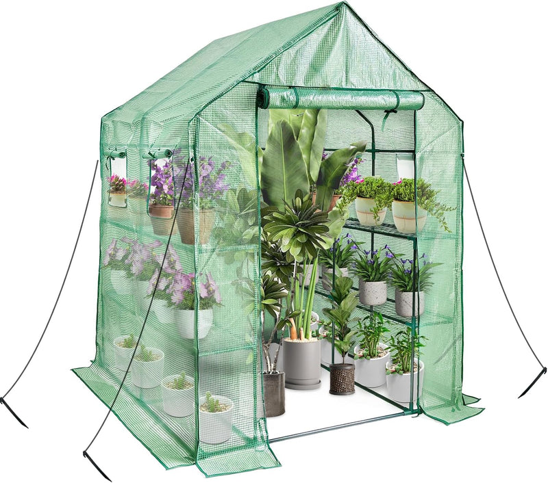Walk in Greenhouse with Shelves Plastic Growhouse Frame