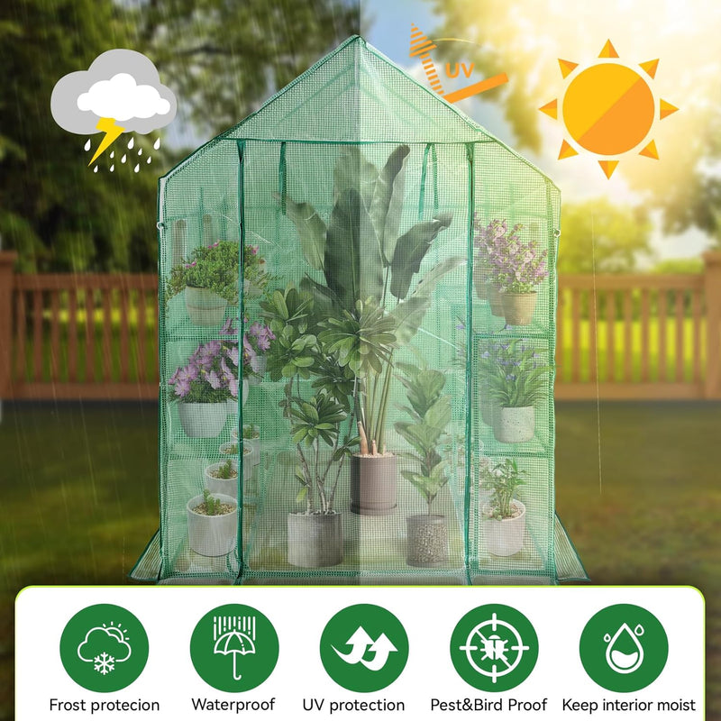 Walk in Greenhouse with Shelves Plastic Growhouse Frame