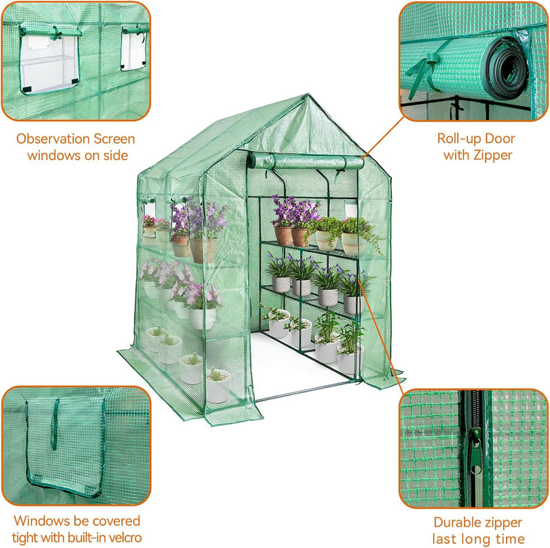 Walk in Greenhouse with Shelves Plastic Growhouse Frame