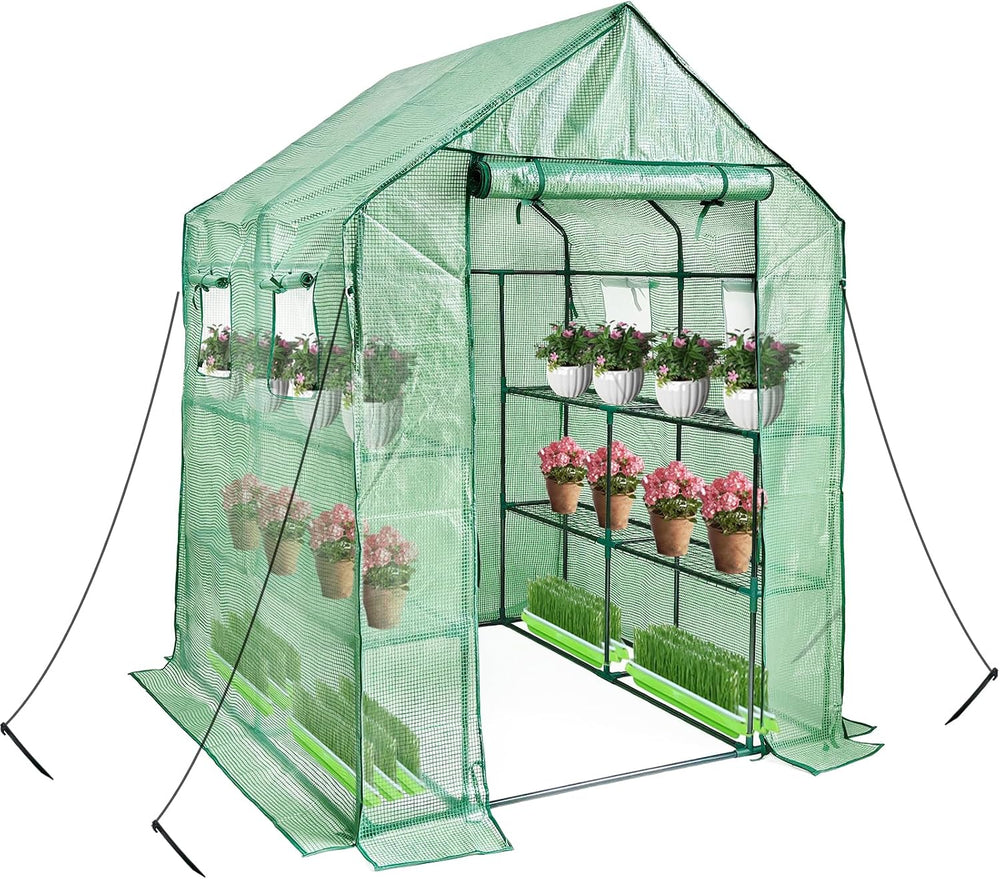 Walk in Greenhouse with Shelves Plastic Growhouse Frame