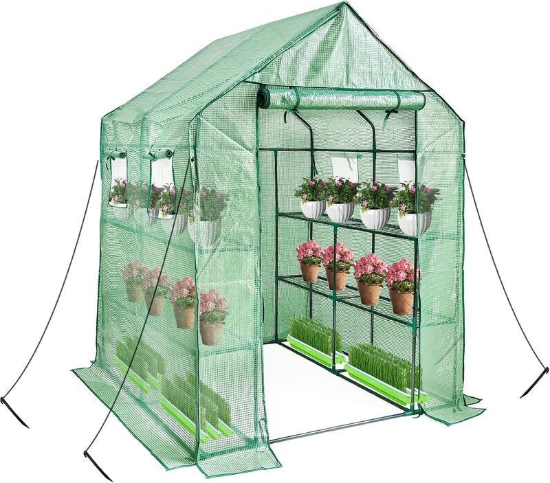 Walk in Greenhouse with Shelves Plastic Growhouse Frame