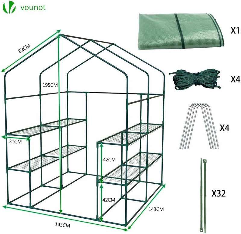 Walk in Greenhouse with Shelves Roll Up Zip