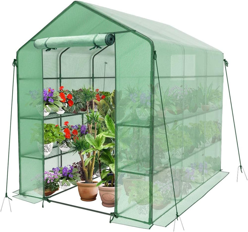 Walk in Greenhouse with Shelves Roll Up Zip