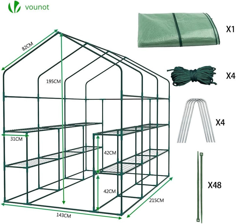 Walk in Greenhouse with Shelves Roll Up Zip