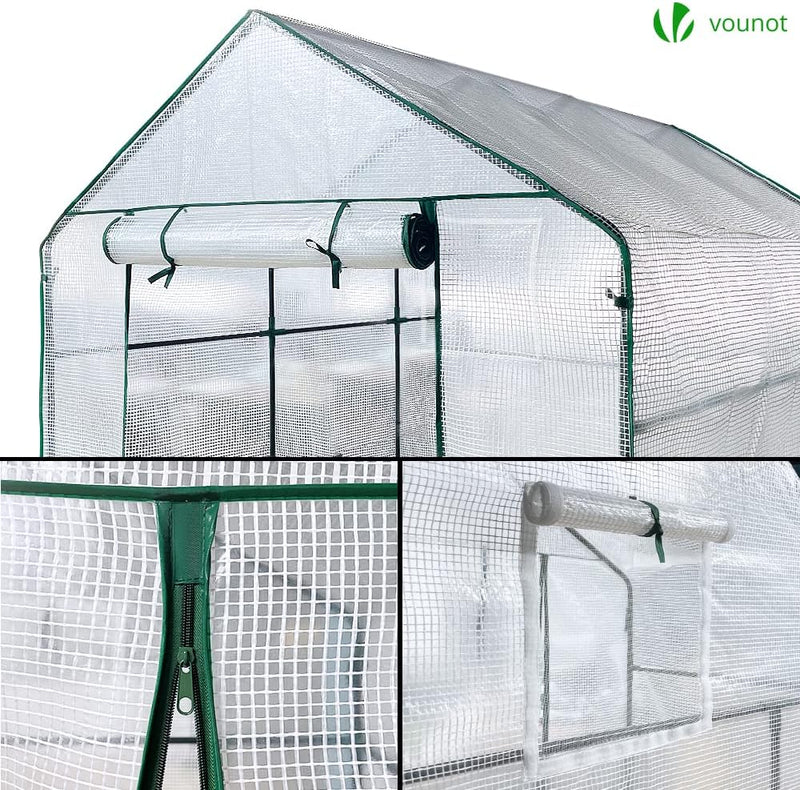 Walk in Greenhouse with Shelves Roll Up Zip