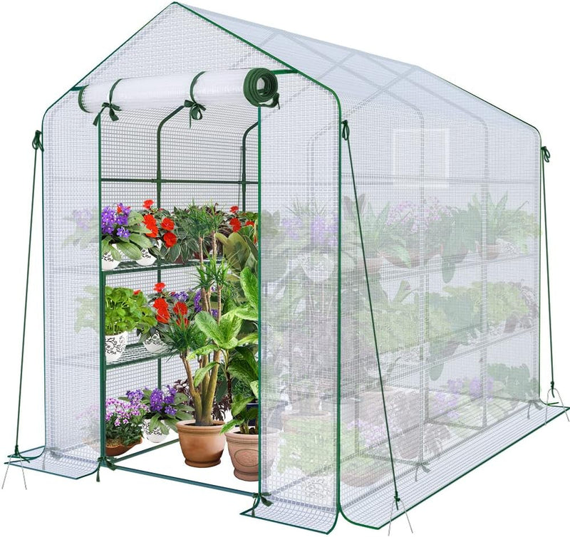 Walk in Greenhouse with Shelves Roll Up Zip