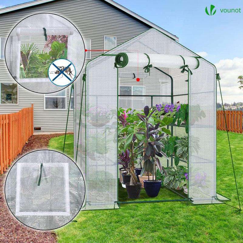 Walk in Greenhouse with Shelves Roll Up Zip