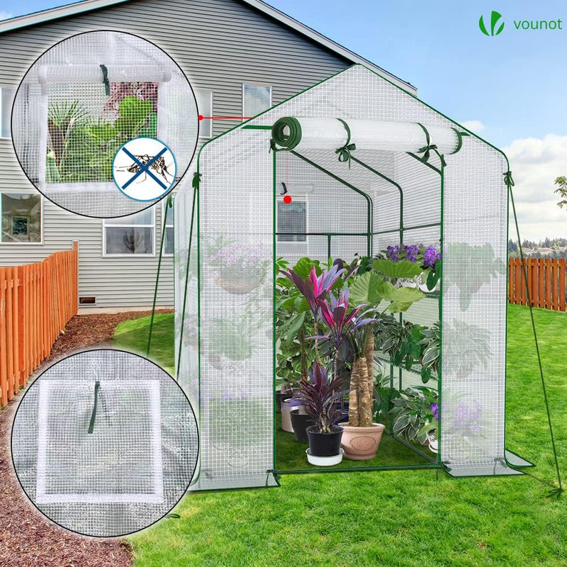 Walk in Greenhouse with Shelves Roll Up Zip