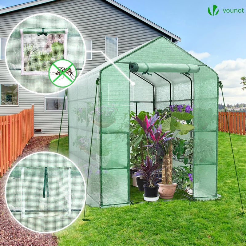 Walk in Greenhouse with Shelves Roll Up Zip