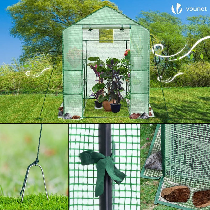Walk in Greenhouse with Shelves Roll Up Zip
