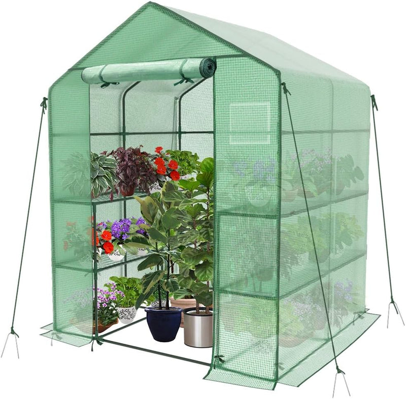 Walk in Greenhouse with Shelves Roll Up Zip