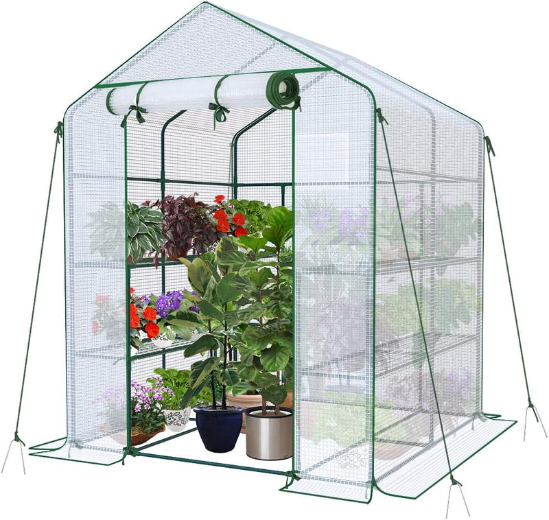 Walk in Greenhouse with Shelves Roll Up Zip