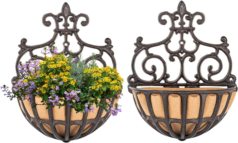 Wall Hanging Planter Basket with Fabric Liner Antique (2 Pack)
