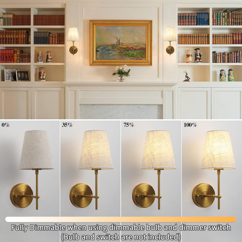 Wall Lights Antique Brass with Glass Shade (2 Pack)