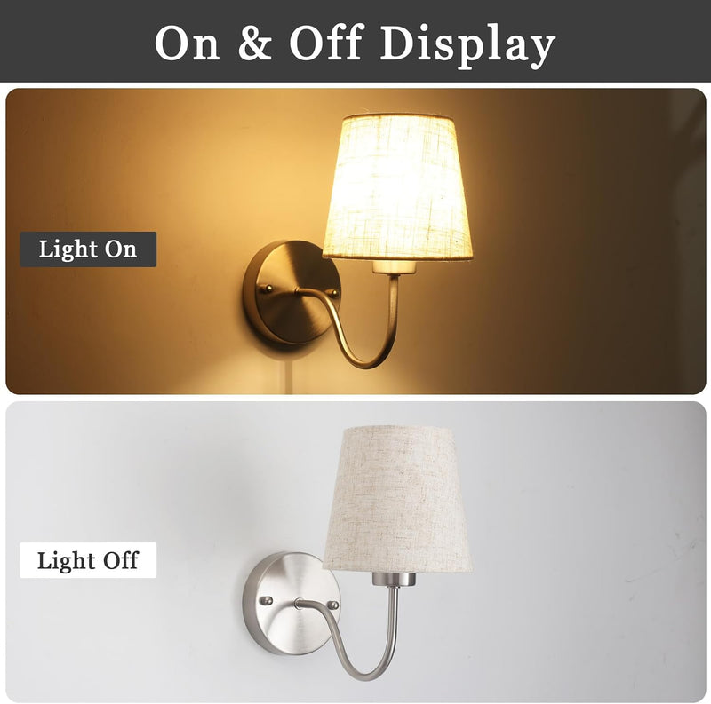 Wall Lights Fabric Shade Hardwired Installation Dimmable (Set of 2)