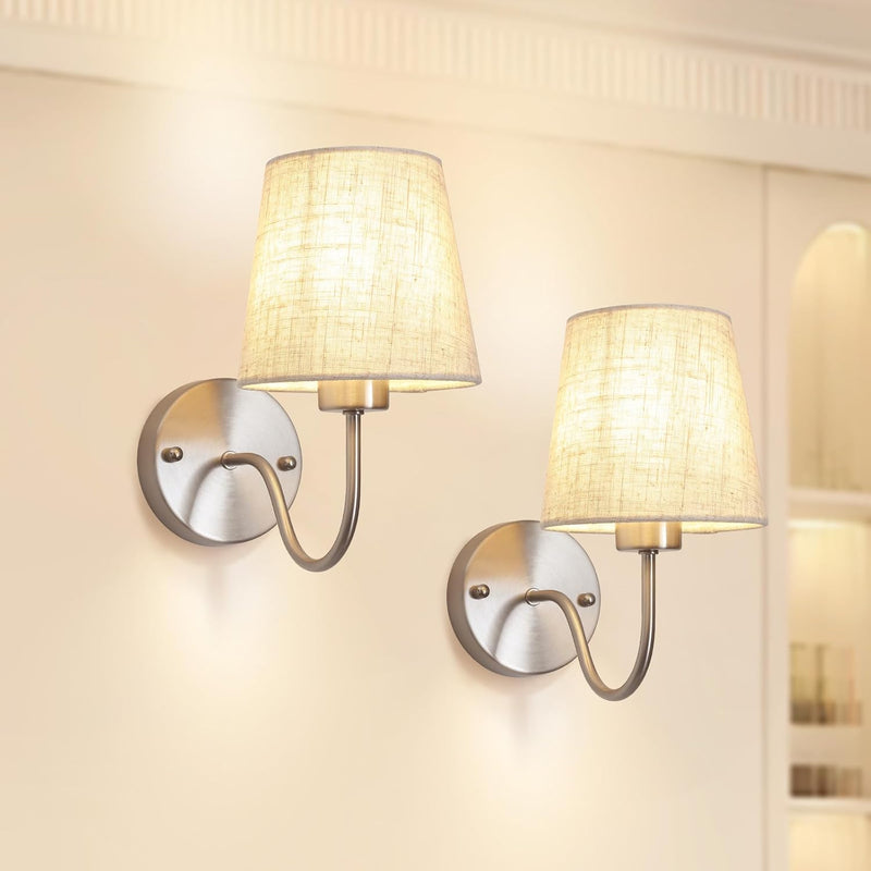 Wall Lights Fabric Shade Hardwired Installation Dimmable (Set of 2)