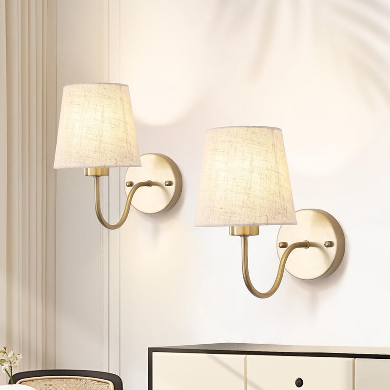Wall Lights Fabric Shade Hardwired Installation Dimmable (Set of 2)
