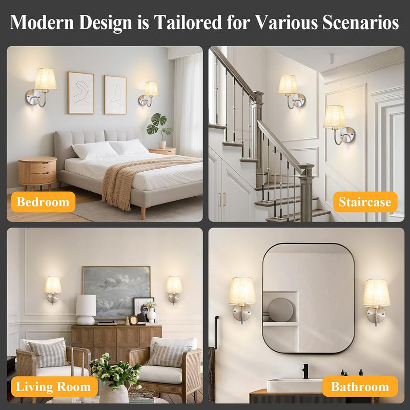 Wall Lights Fabric Shade Hardwired Installation Dimmable (Set of 2)