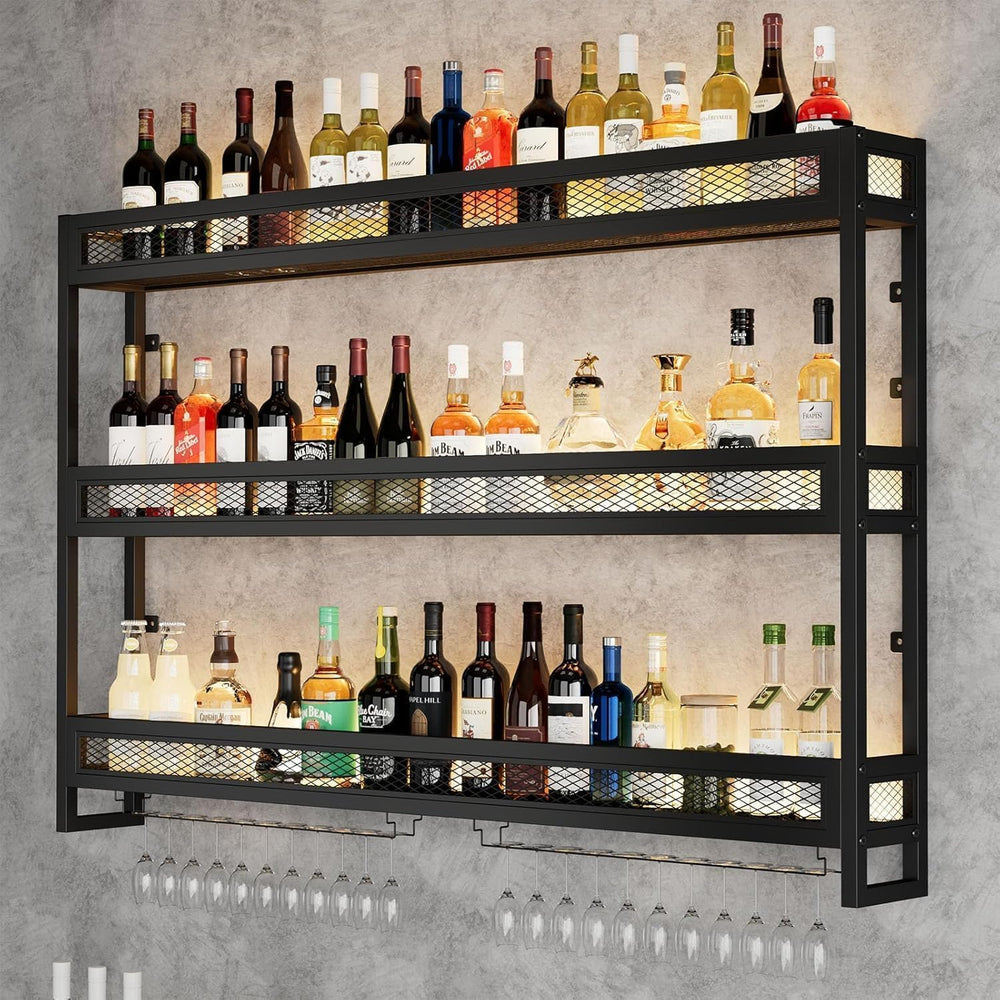 Wall Mounted Bar Shelves with LED Lighting Industrial
