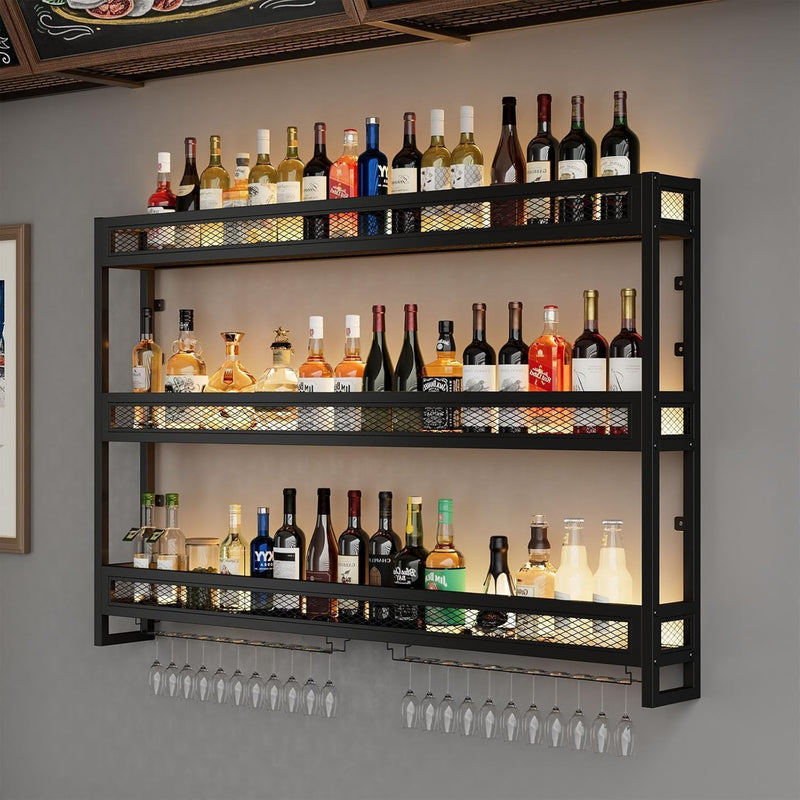 Wall Mounted Bar Shelves with LED Lighting Metal