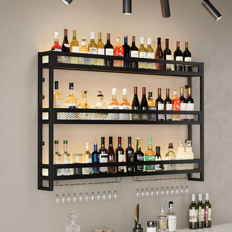 Wall Mounted Bar Shelves with LED Lighting Metal