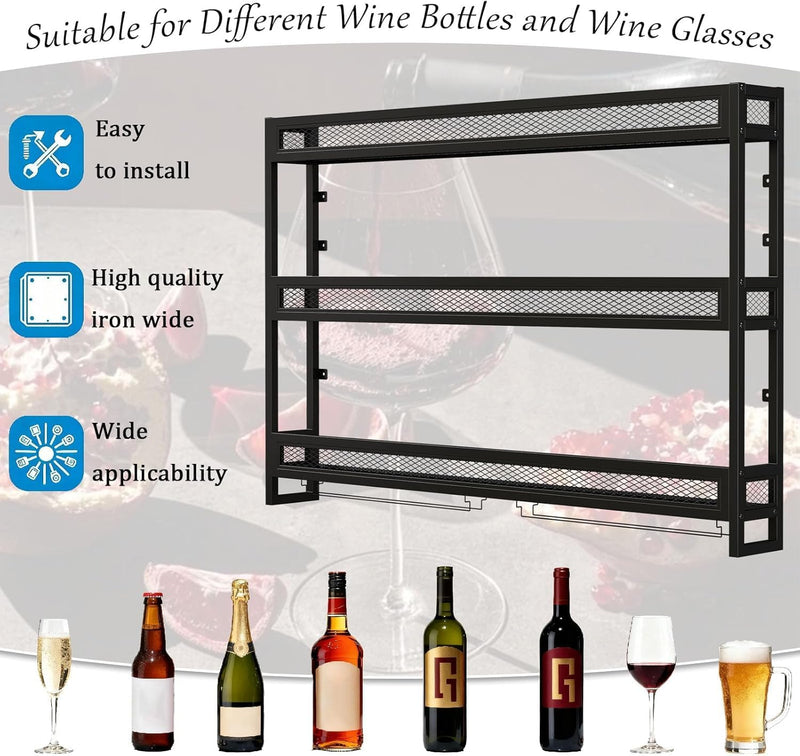Wall Mounted Bar Shelves with LED Lighting Metal