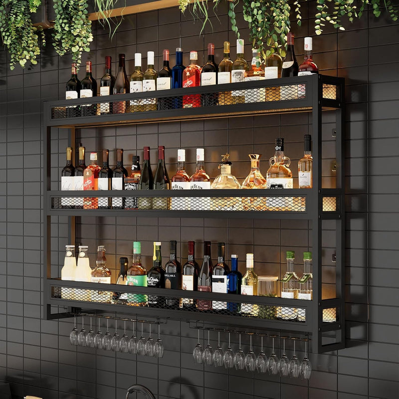 Wall Mounted Bar Shelves with LED Lighting Metal