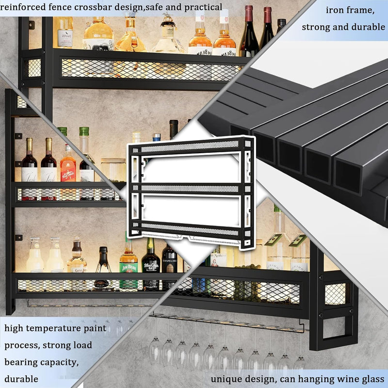 Wall Mounted Bar Shelves with LED Lighting Metal