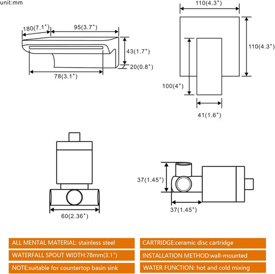 Matte Bath Taps Wall Mounted Waterfall Mixer Tap