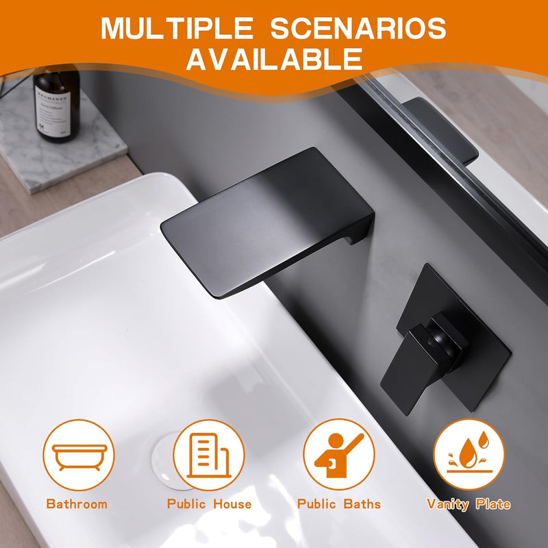 Matte Bath Taps Wall Mounted Waterfall Mixer Tap