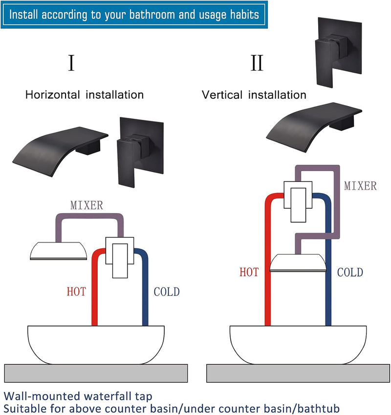 Wall Mounted Bath Taps Waterfall Tap for Basin